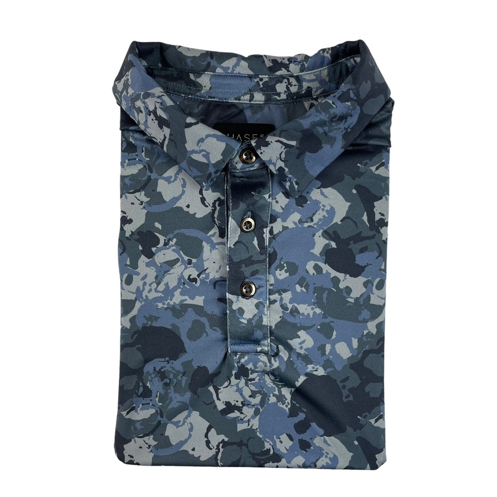 Chase 54 Mens XL Blue Gray Camo Skull Performance Golf Polo Shirt Short Sleeve